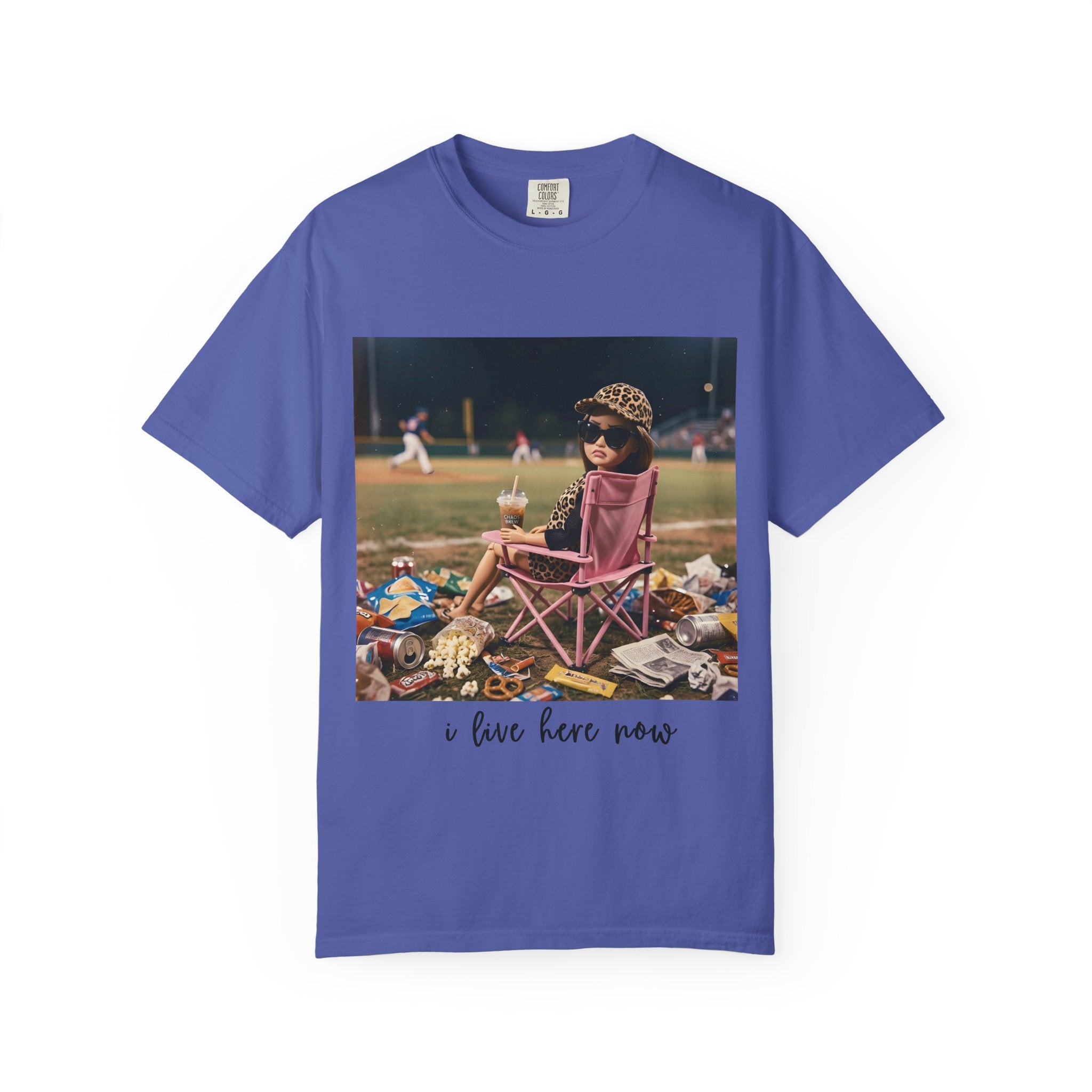 I Live Here Now at Baseball Field Graphic T-shirt
