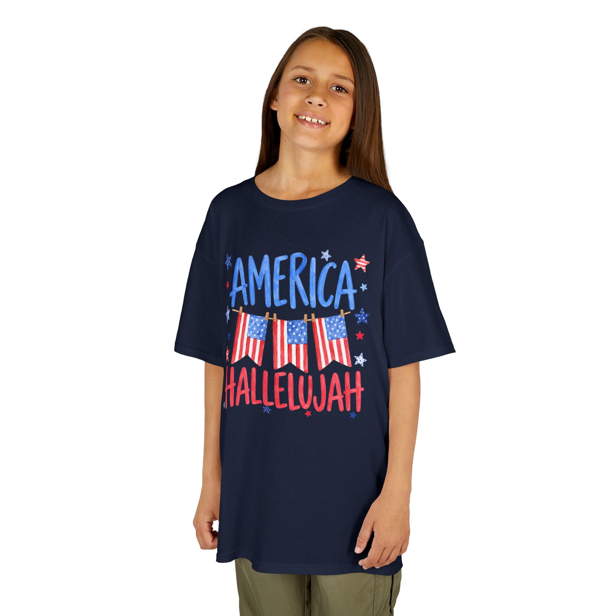 Kids Tee — "America Hallelujah" Patriotic Flags 4th of July Shirt