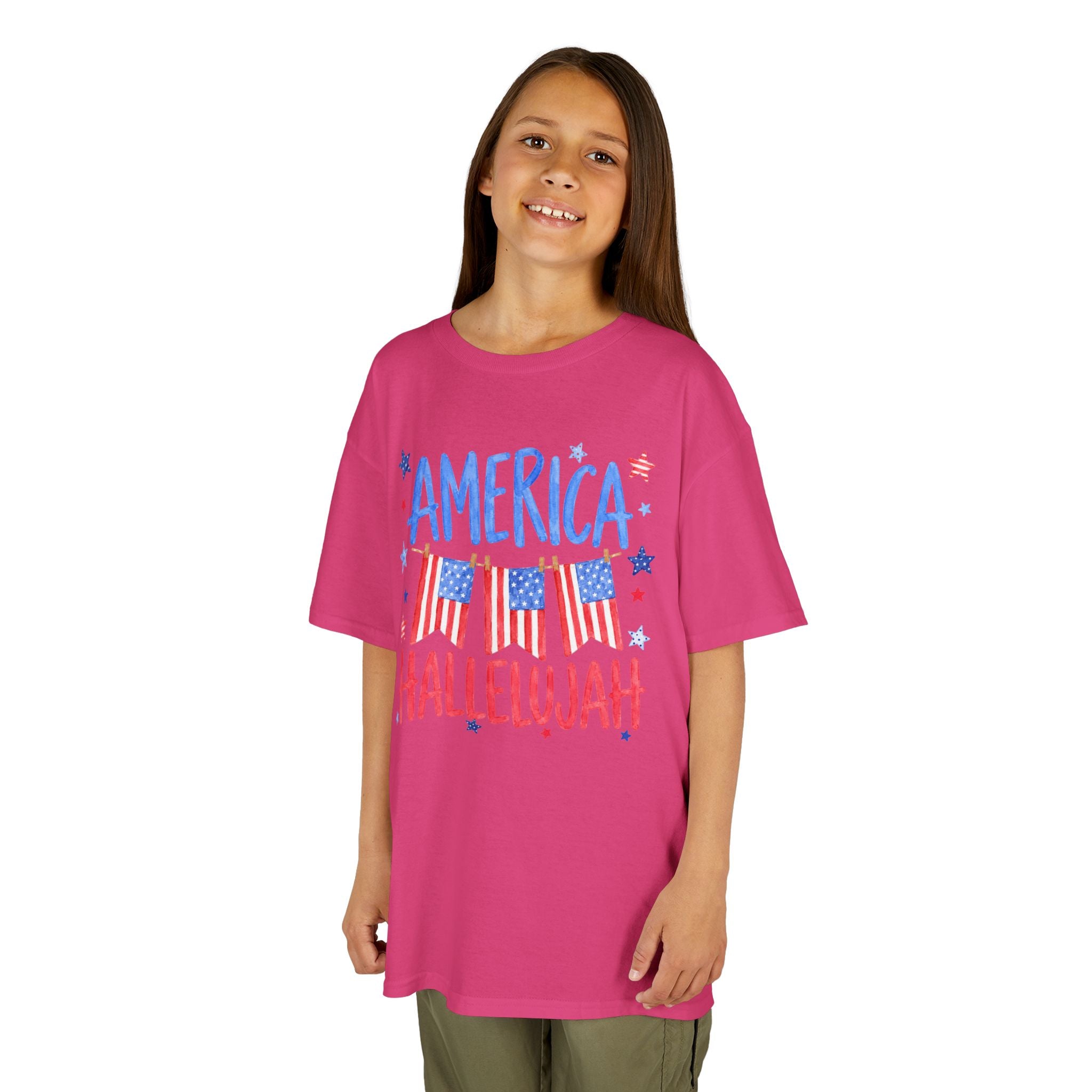 Kids Tee — "America Hallelujah" Patriotic Flags 4th of July Shirt