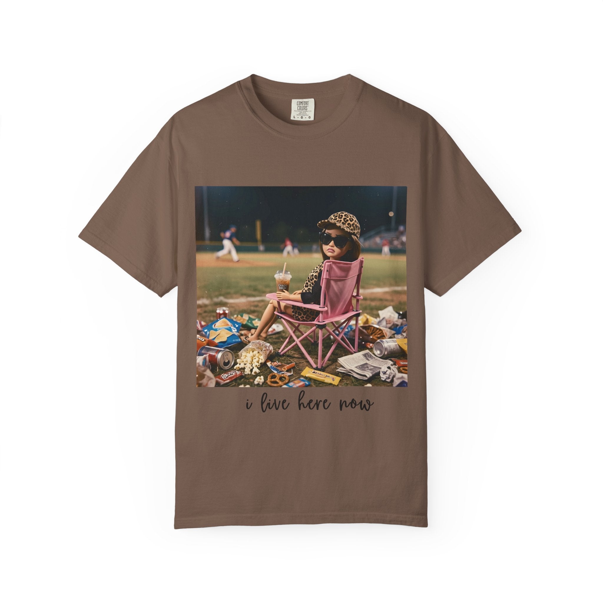 I Live Here Now at Baseball Field Graphic T-shirt