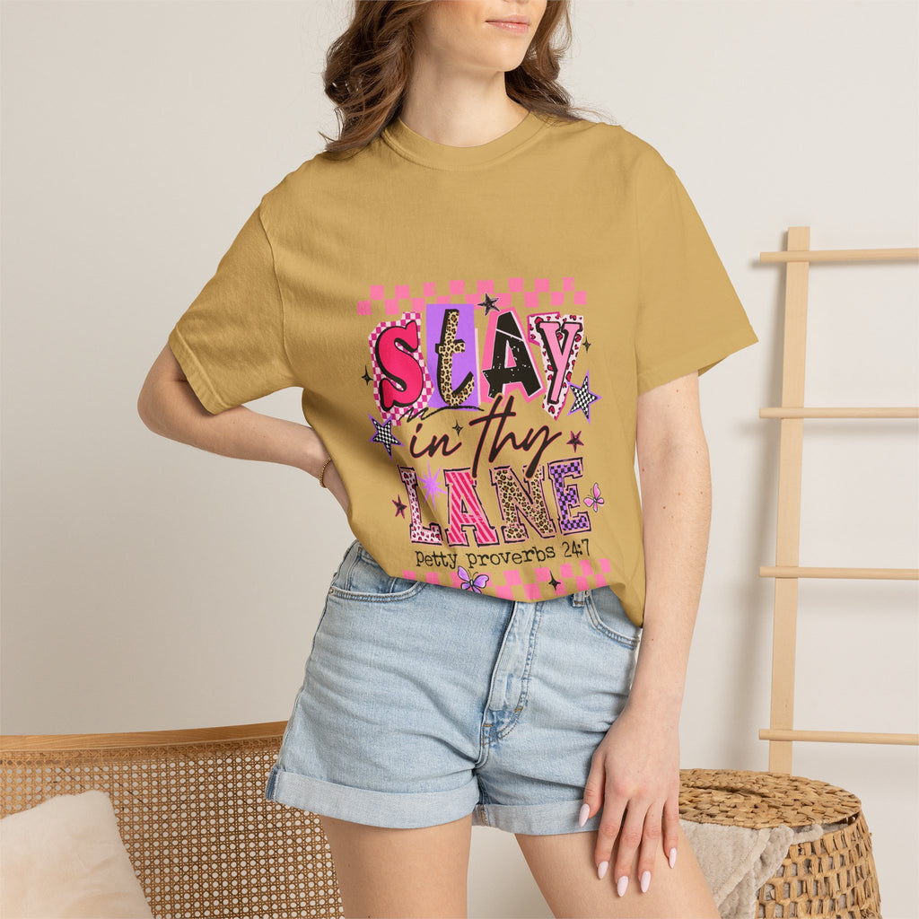 Slay in Thy Lane T-Shirt — Pink Check Graphic Tee (Pretty Proverbs 24:7)