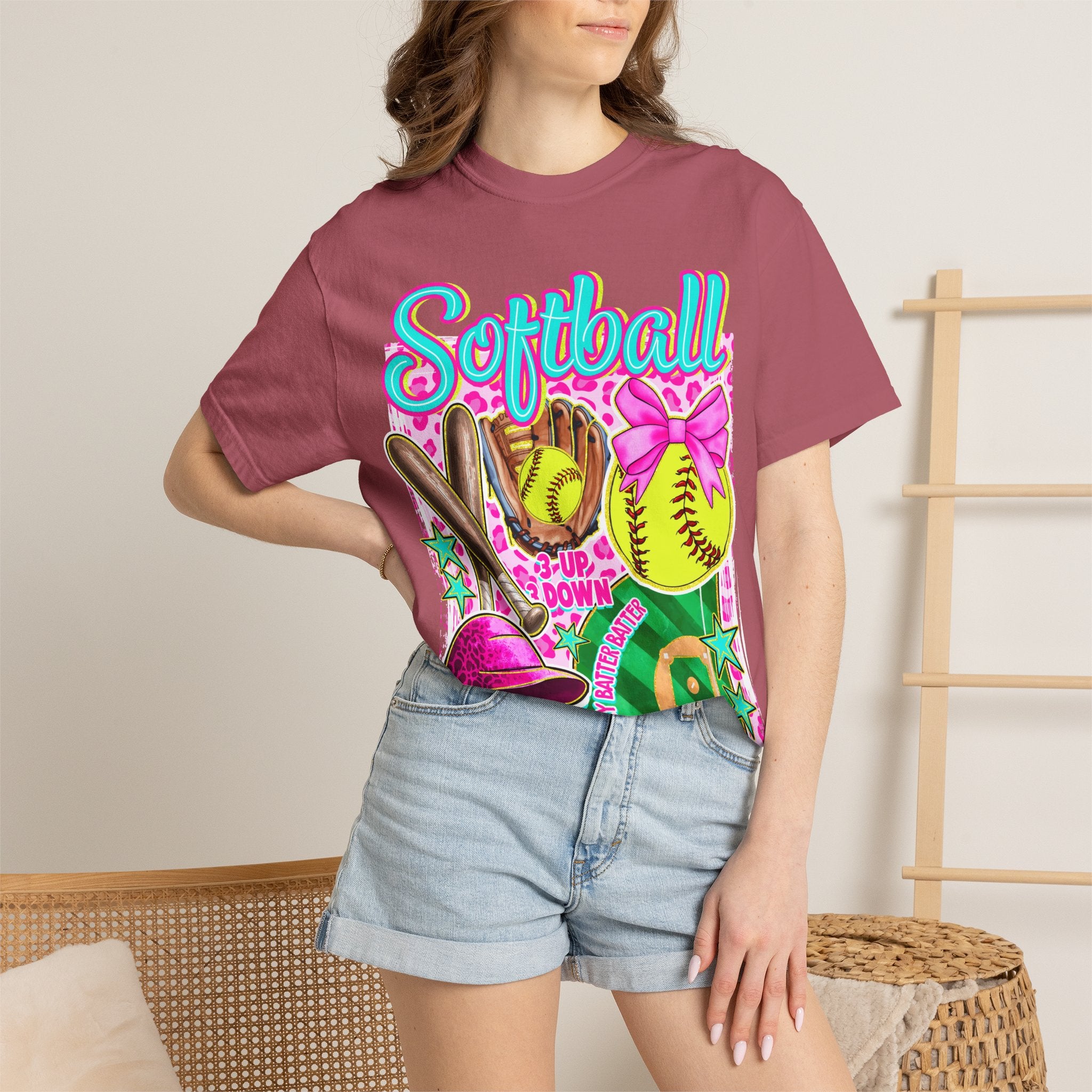 Neon Softball Design Graphic T-Shirt