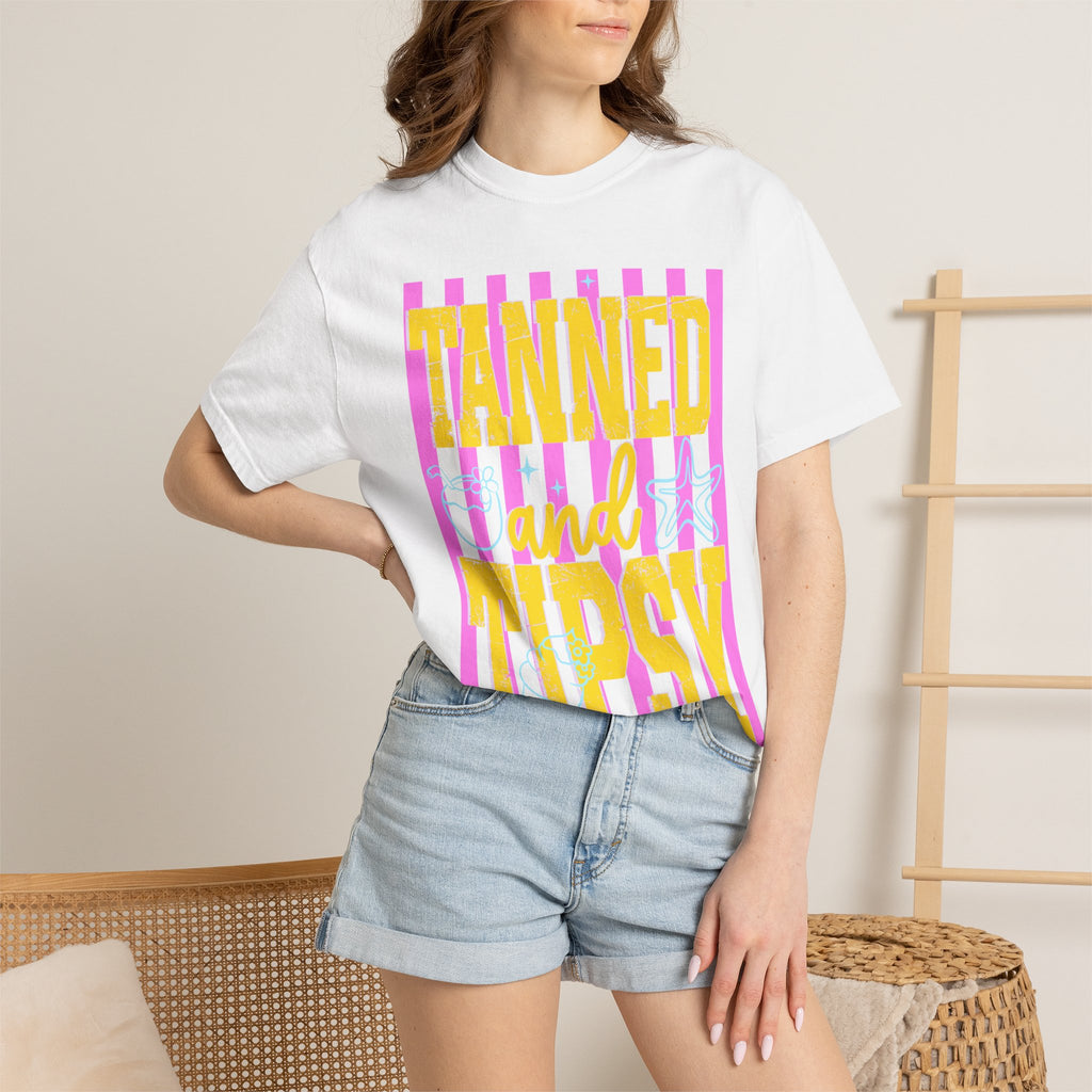 Tanned and Tipsy Retro Beach Graphic Tee