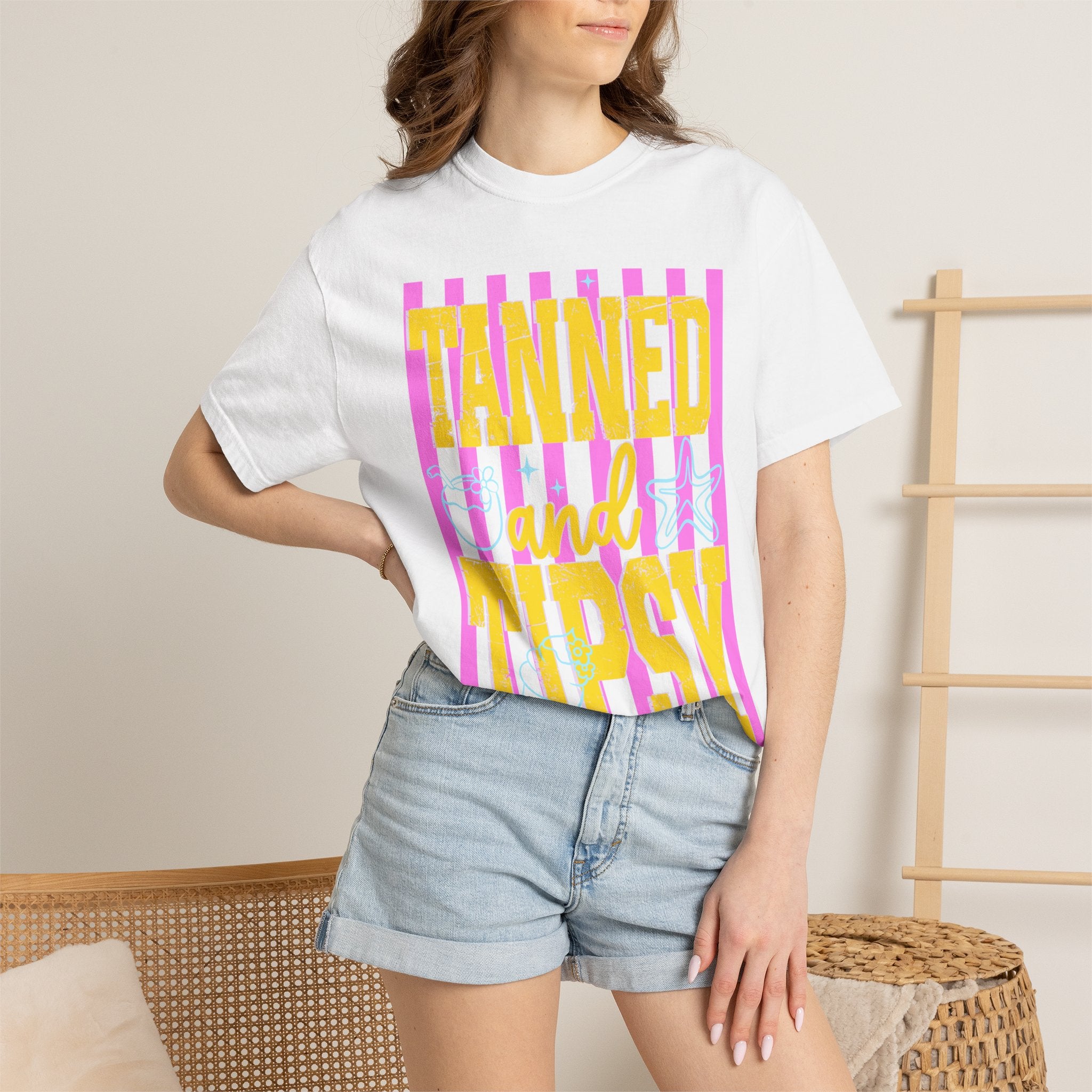 Tanned and Tipsy Retro Beach Graphic Tee