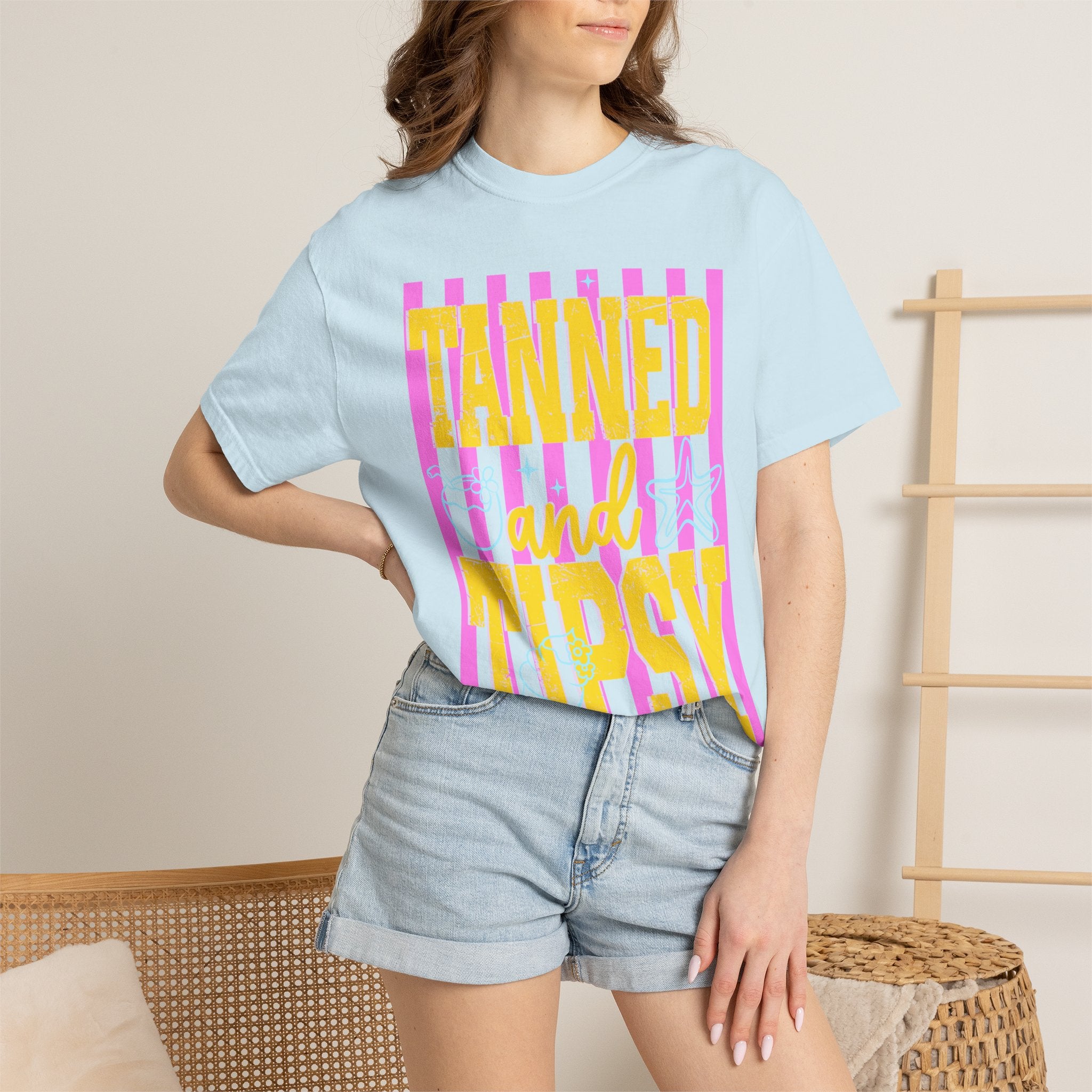 Tanned and Tipsy Retro Beach Graphic Tee